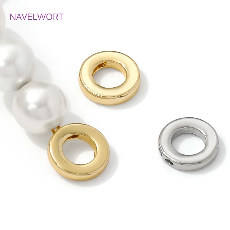 Image of Endkappen für Schmuck, 18 Karat vergoldete Messing-Endperlen, Doppelloch-Verbindungsringe, DIY-Armband-Halsketten-Herstellungszubehör