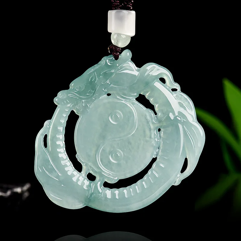 Jadeíta Natural de grado A, dragón de agua azul, colgante de Tai Chi, Jade de semilla de hielo del zodiaco para dijes de hombre, joyería para mujer, envío directo
