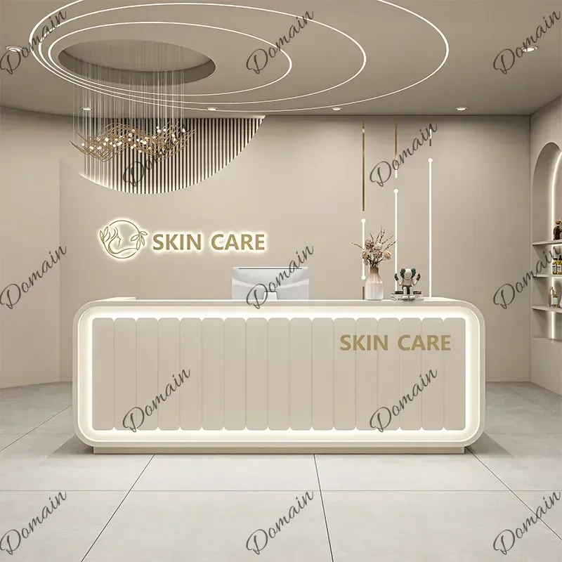 46XBeauty Salon Clothing Store Cream Style Reception Counter Customer Center Office Table Bureaux De Travail Mesa De Computador
