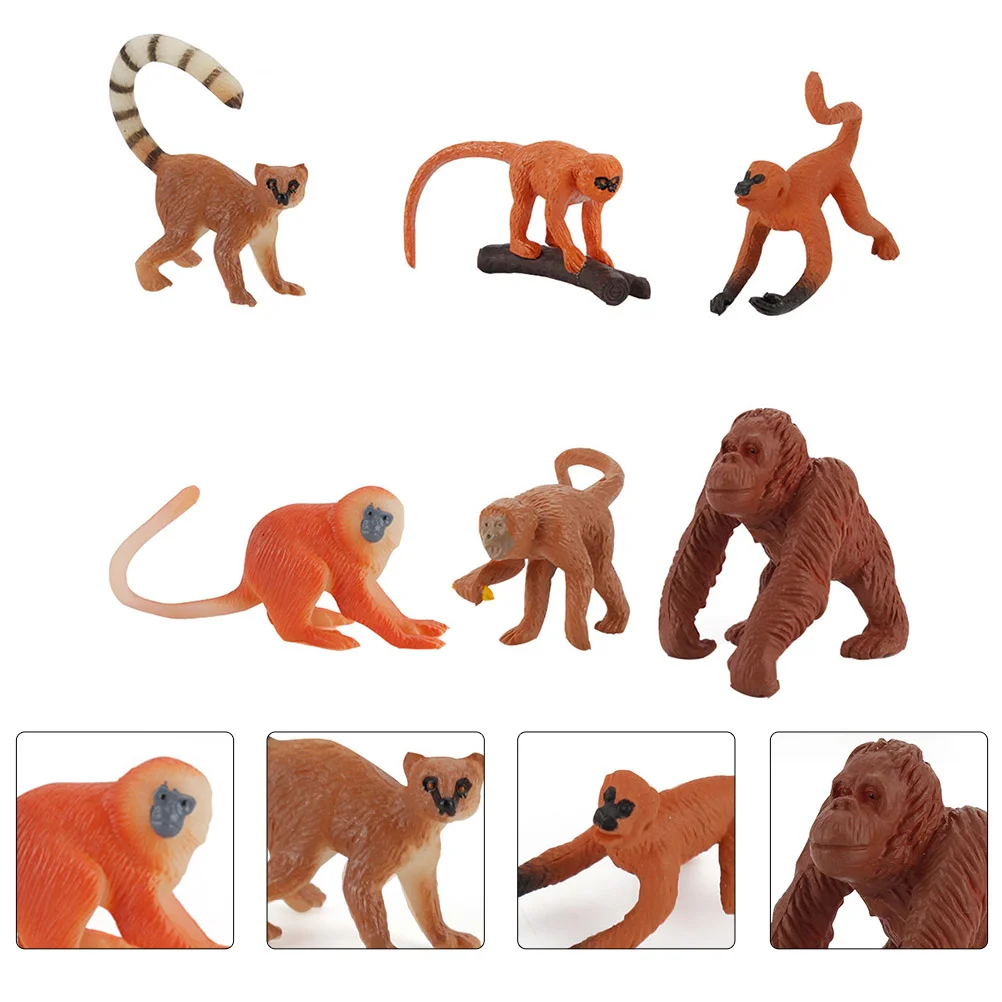 6 PCS Childrens Toys Tiny Animal Figurines Monkey Model Simulated Models Cake Statue Imitation Playthings Adornments