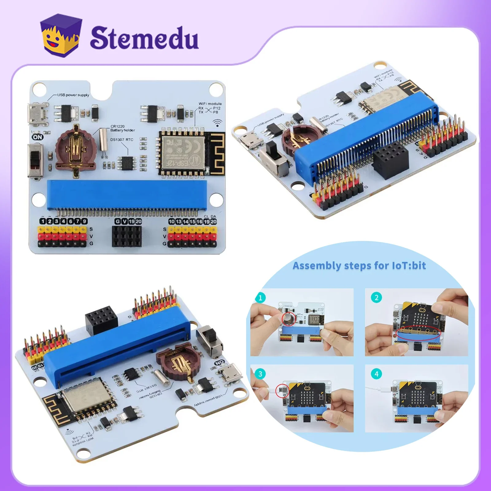 IOT:bit Internet WIFI Extension Board For micro:bit ESP8266 WiFi/Buzzer/RTC Module Support Makecode / Micropython / JavaScript