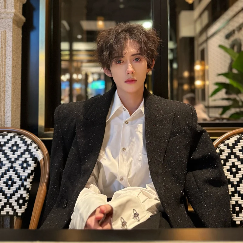 

Spring Faion Luxury Sequin Men's Suit oulder Pad ort Korean Sle High Street Cool Streetwear Jaet Long Sve Casual