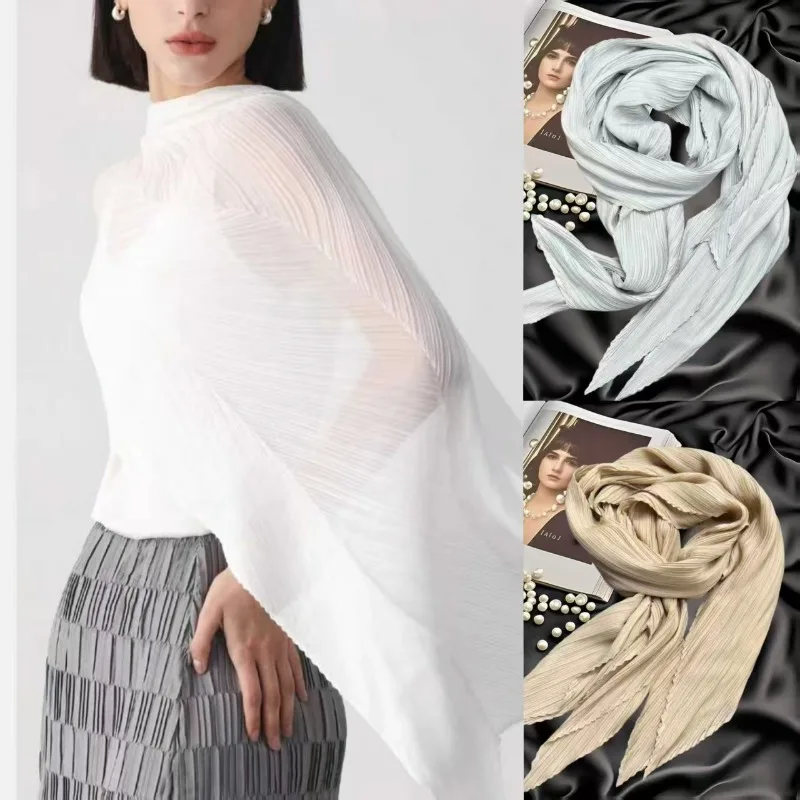 

Miyake Pleated Wind Scarf Solid Color Silk Scarf Shawl Thin Section 2025 Autumn New Peplum Fashion Women's Clothing