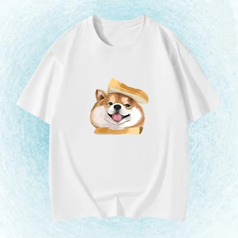 Funny Shiba Inu in Bread Sandwich Graphic Top Cute Dog Loaf Head Humor Casual Loose Fit Short Sleeve Women Casual Aesthetic Tee