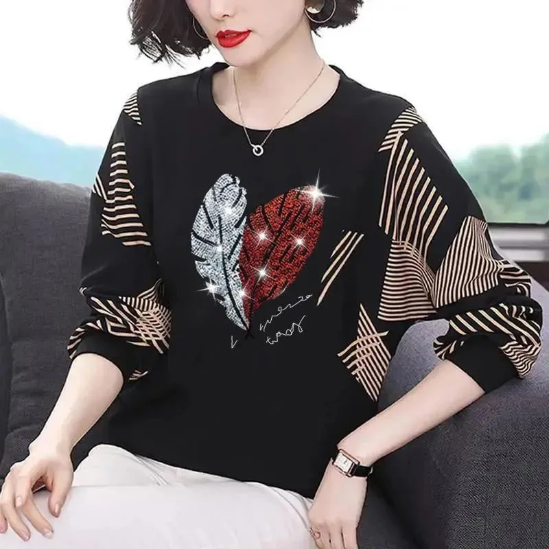 Spring and Autumn Fashion Trends Round Neck Loose and Versatile Foreigner Style Reduced Age Bat Sleeve Covering Belly Mom's Top