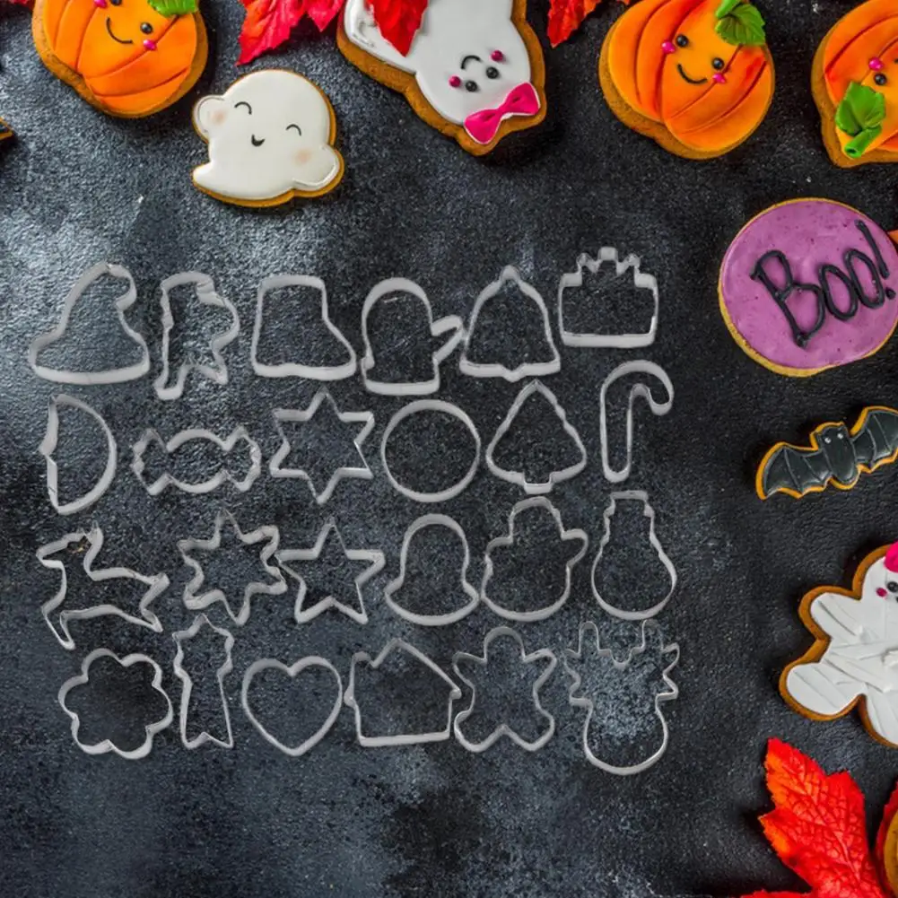 Stainless Steel Cookie Cutter Set Rust-proof Cookie Cutters Halloween Cookie Cutter Set for Easy Baking 24 for Cakes for Donuts