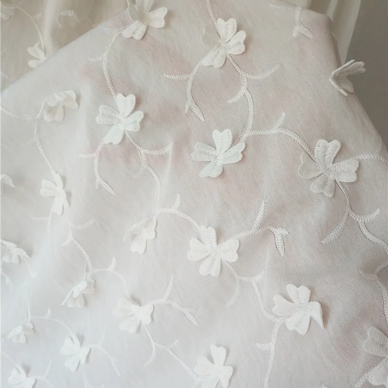 

Three-dimensional bow lace embroidery fabric 130CM wide handmade DIY skirt dress slip wedding dress Cotton fabric
