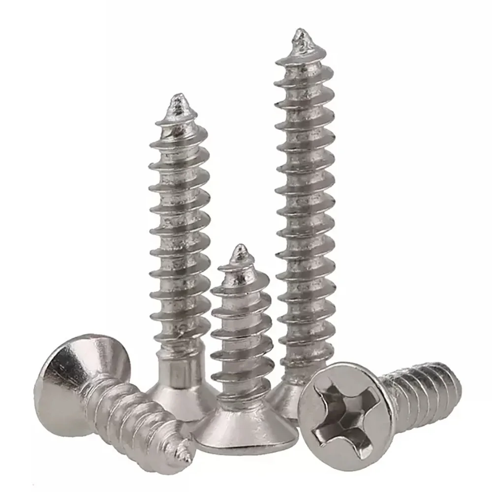 500-1000pc Cross Countersunk Flat Head Self-Tapping Screw M1 M1.2 M1.4 M1.7 M2 M2.3 M2.6 M3 Stainless Steel Phillips Wood Screws