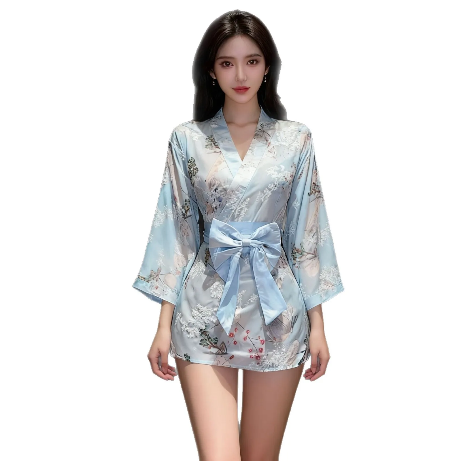 Sexy Role-playing Lingerie Japanese Kimono Game Set Tempting See-through Cardigan Print New Model Net Fabric Clorine Fiber - Image 4