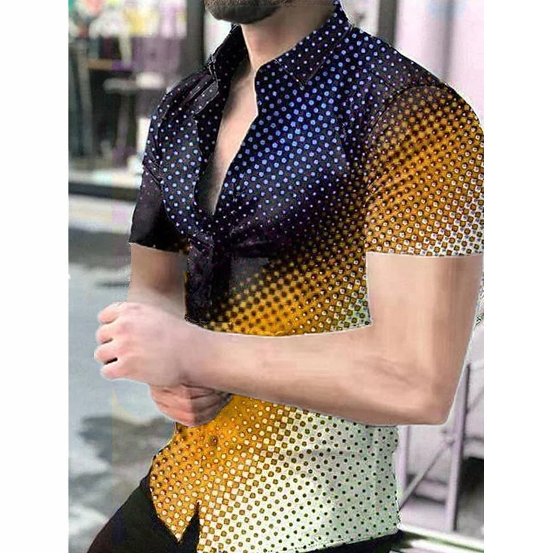 

Men's Fashion Gradient Polka Dot Short-sleeve Shirt Casual Trendy Top Summer New Breathable Comfortable Daily Party Versatile