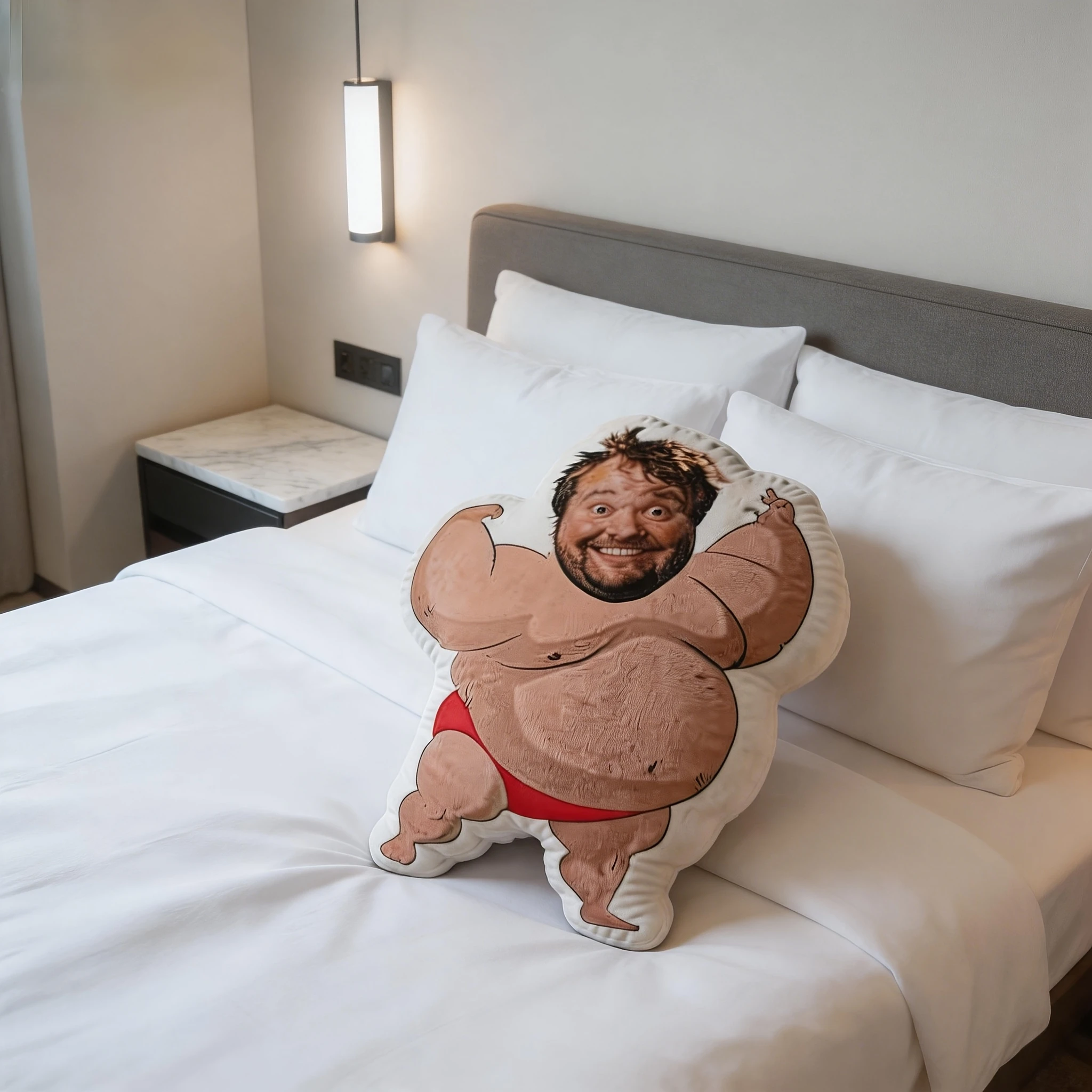 1pc - Customized Throw Pillow, Sumo Wrestler Shaped Portrait Cushion with Traditional Red Belt. Upload Your Photo to Customize T