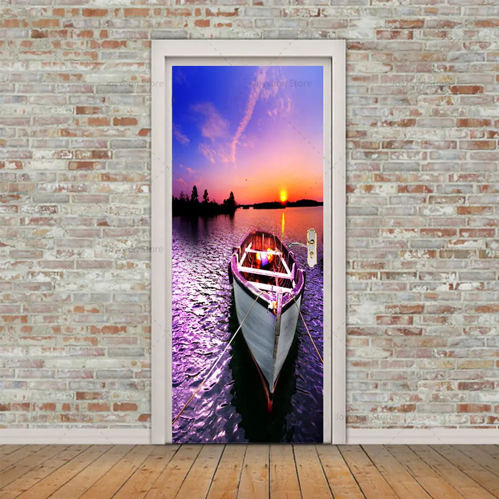 3D Landscape Door Sticker Vinyl Waterproof Self-adhesive Posters and Murals Matte Film Apartment Elevator Bathroom Door Stickers