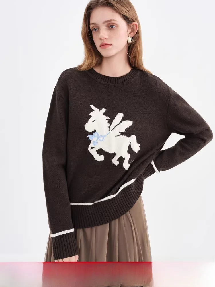 

Fansi Lanen Women's round Ne Knitted Sweater Color Blo Peg Pattern Winter New Design Sensation Colion Color Top