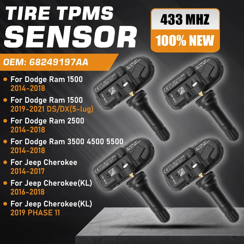 Автомобиль для Dodge Ram 1500 2500 3500 4500 2014-2018 TPMS Jeep Cherokee KL 2014-2019 Датчик давления в шинах 68249197AA 433 МГц