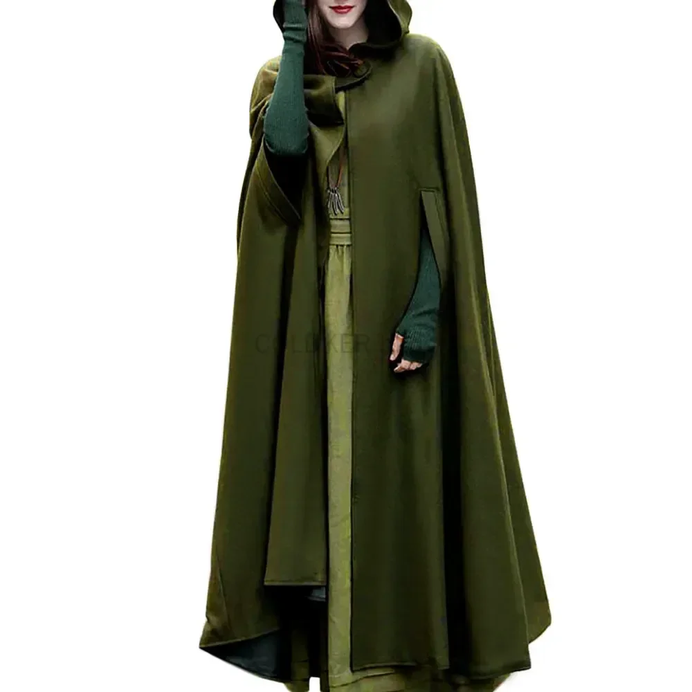 

Renaissance Halloween Medieval Long Cape Cloak Hooded Cloak Coat Autumn Hoodies Poncho Warm Cosplay Women Jackets Outwear