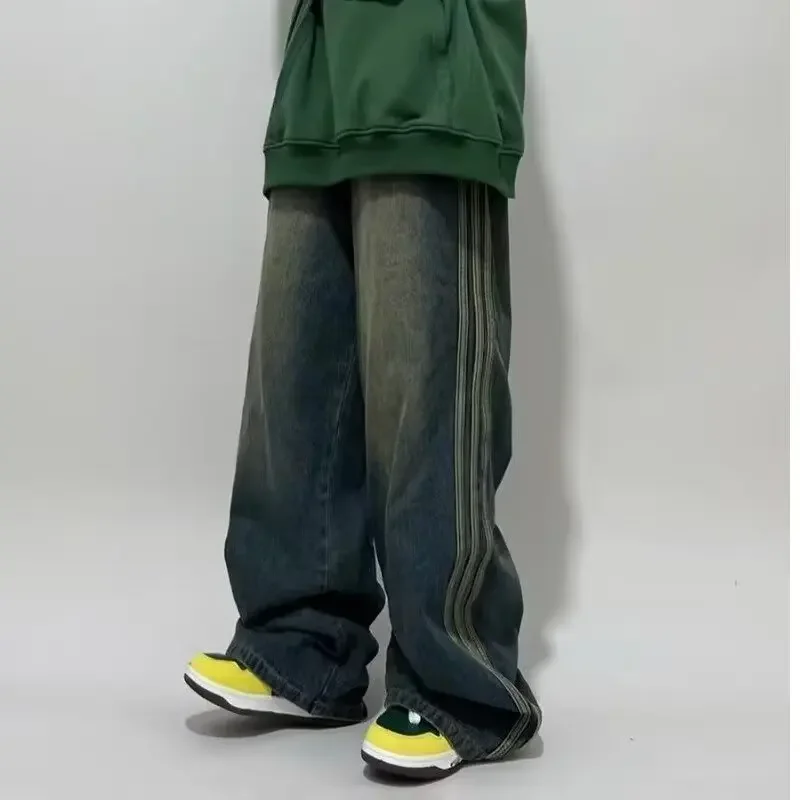 جينز بأرجل مستقيمة بقصة فضفاضة للرجال والنساء ، سراويل بأرجل واسعة ، طراز امريكي عصري ، سراويل غير رسمية ، موسم الربيع والخريف