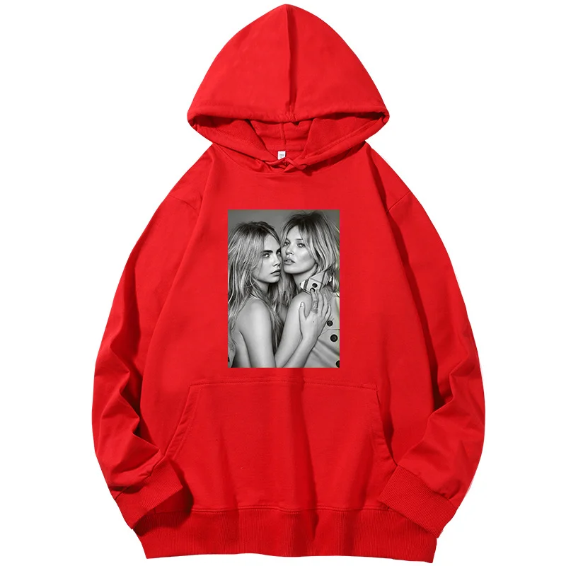 Kate Moss Cara Delevingne Classic graphic Hooded Shirt cotton Spring Autumn essentials hoodie Harajuku streetwear Men's clothing