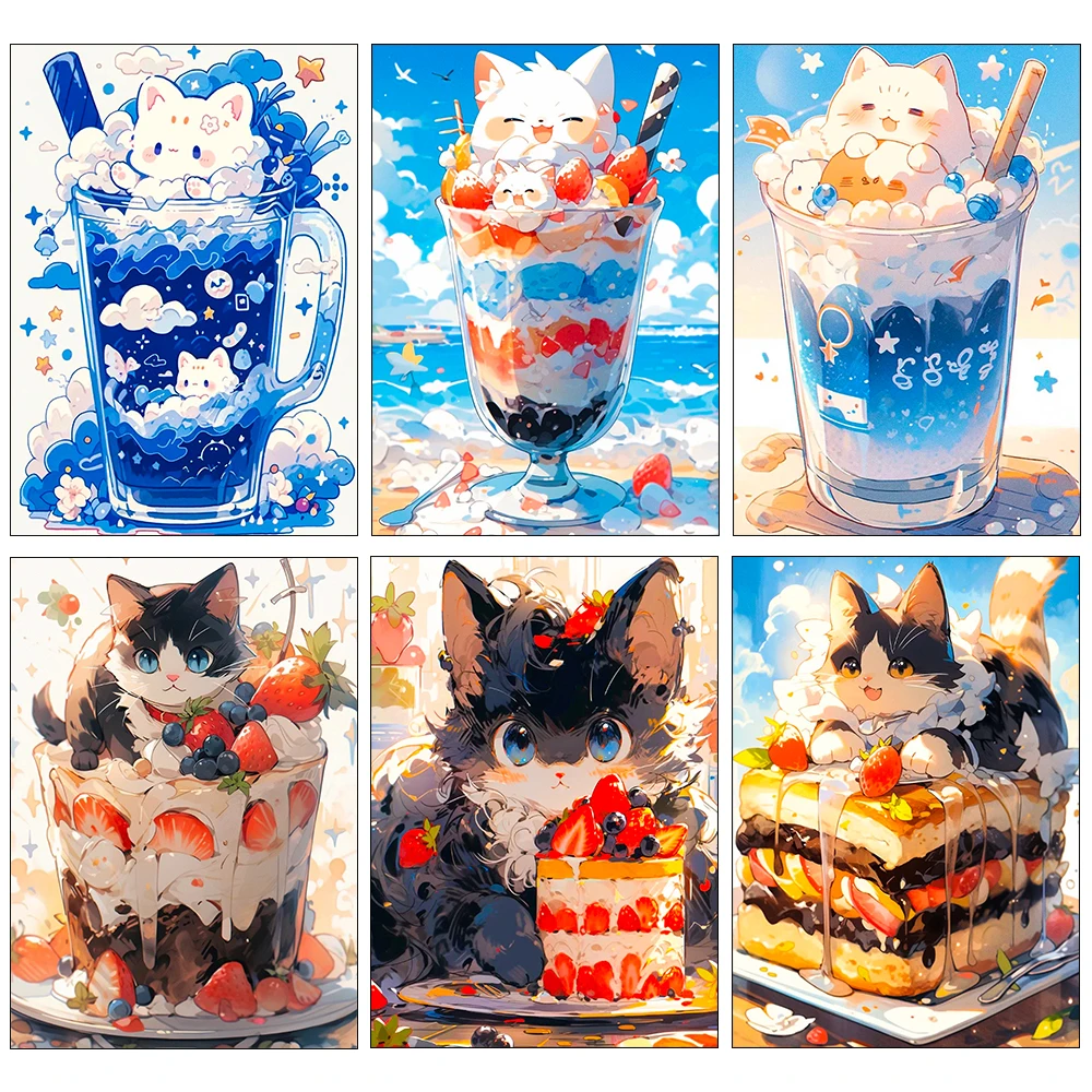 5D DIY Diamond Painting Cartoon Cat Cake Ice Cream Cup Full Diamond Mosaic Embroidery Dream Food Cross Stitch Home Decoration