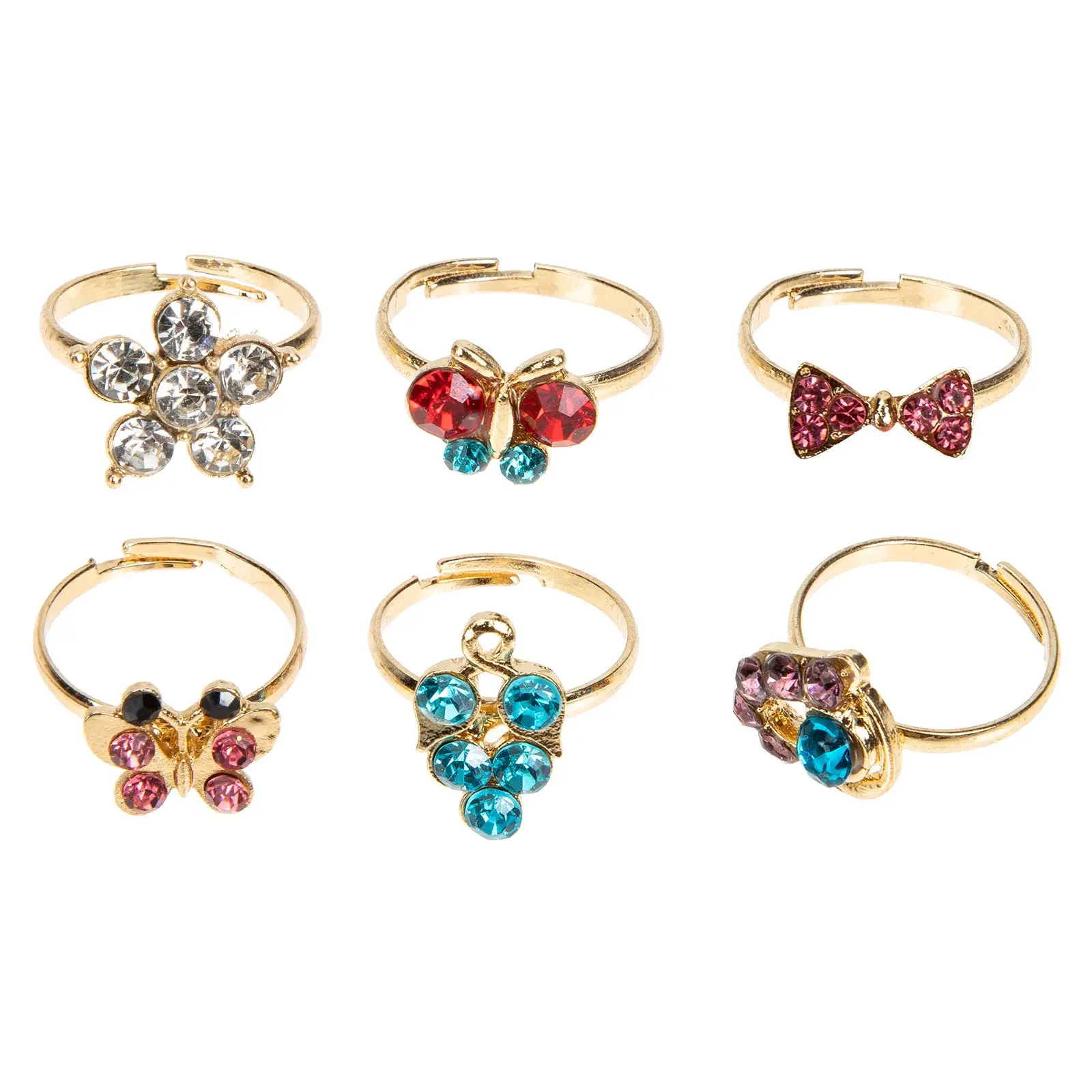 

6 Pcs Princess Rings Kids Girls Fashion Gem Rhinestone Alloy Jewelry Gifts Lightweight Comfortable Non Slip Durable Party