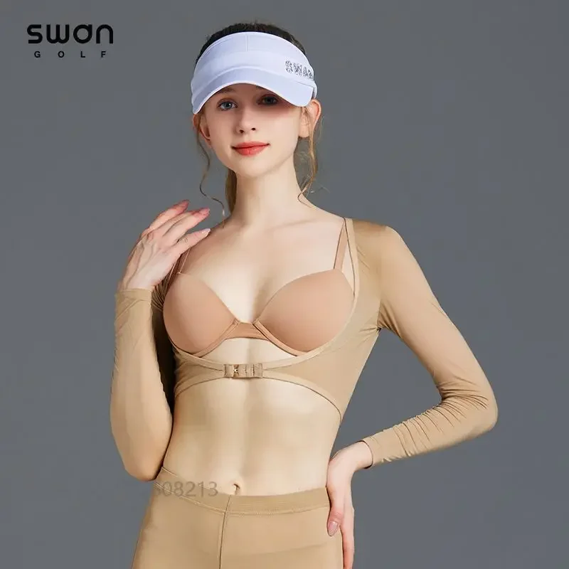 SG Summer Lady UV-proof Cooling Cycling Arm Golf Cropped Tops Women Long Sleeve Ice Silk Golf Shawl Shirts Sunscreen Arm Sleeves