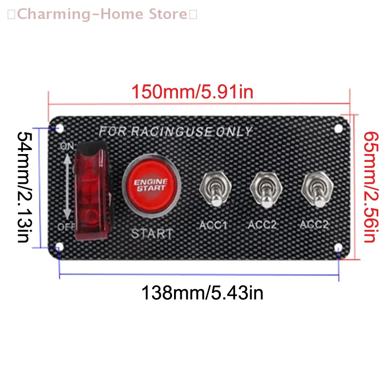 

【M】LED Toggle Switch Car Accessories Carbon Fiber 12V LED Ignition Switch Panel For Racing Car Engine Start Push Button