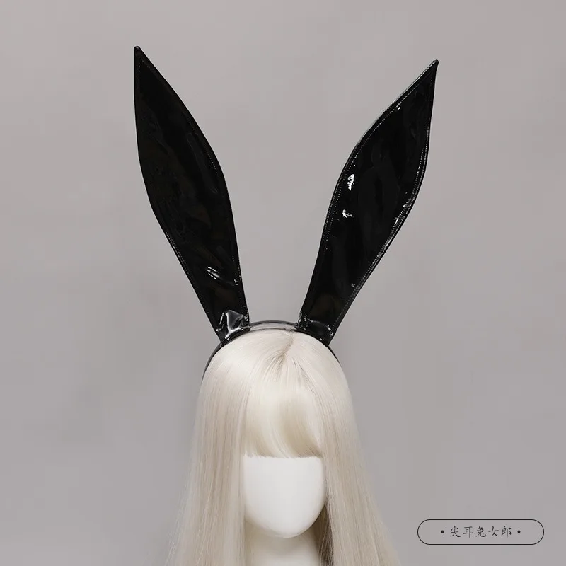 Tocado con Orejas de conejo para mujer, diadema con Orejas de conejo de cuero para Cosplay, tocado para DJ, Club nocturno, Bar, accesorios para disfraz de fiesta de Halloween