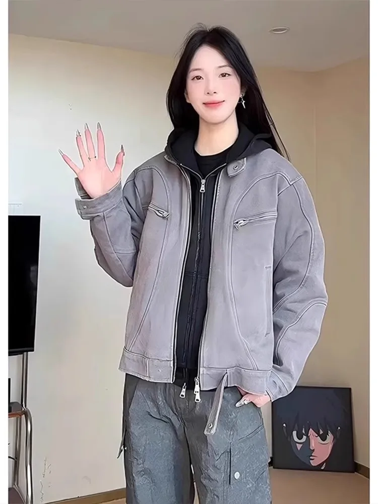 

Cleanfit Harrington Jaet Men's Spring Autumn ort Sle American Waed Denim irt Cleanfit Youth Trendy Polyester Jaet