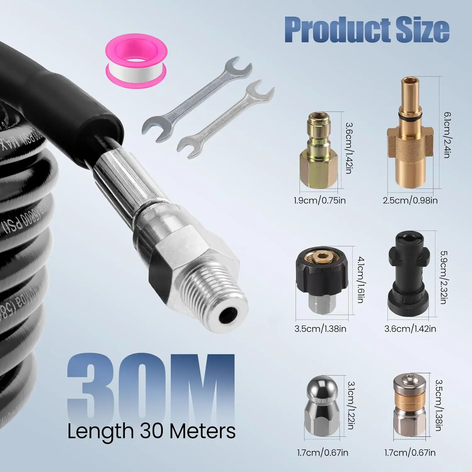30M/100 FT Pressure Washer Hose Compatible with Karcher and Bosch Pressure Washer 400 Bar Drain Jetter for Pressure Washer