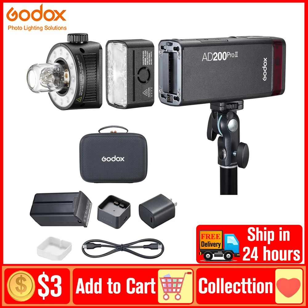 

Godox AD200Pro II Outdoor Flash Light w/ Battery TTL Pocket Speedlite for Canon Sony Nikon Fuji Olympus etc. Filming