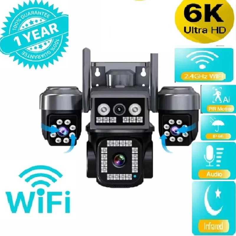 12MP WIFI IP 카메라 야외 무선 카메라 듀얼 렌즈 듀얼 스크린 자동 추적 보안 보호 CCTV 감시 V380Pro