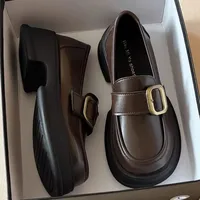 Brown Thick-Soled Round Head British Style Women's Flats New 2024 Autumn Versatile Skirted Women's Shoes Chic Fashion Loafers
