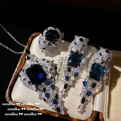New Exquisite 925 Sterling Silver Jewelry Sets Sparkling Zircon Leopard Shape Jewelry for Women Gorgeous Necklace/Earrings/Ring