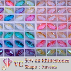 Neon VC fluorescencyjne końskie oko przyszywane na Rhinestone Navette AB szycie diamentowe szkło z diamencikiem Flatback DIY akcesoria ślubne