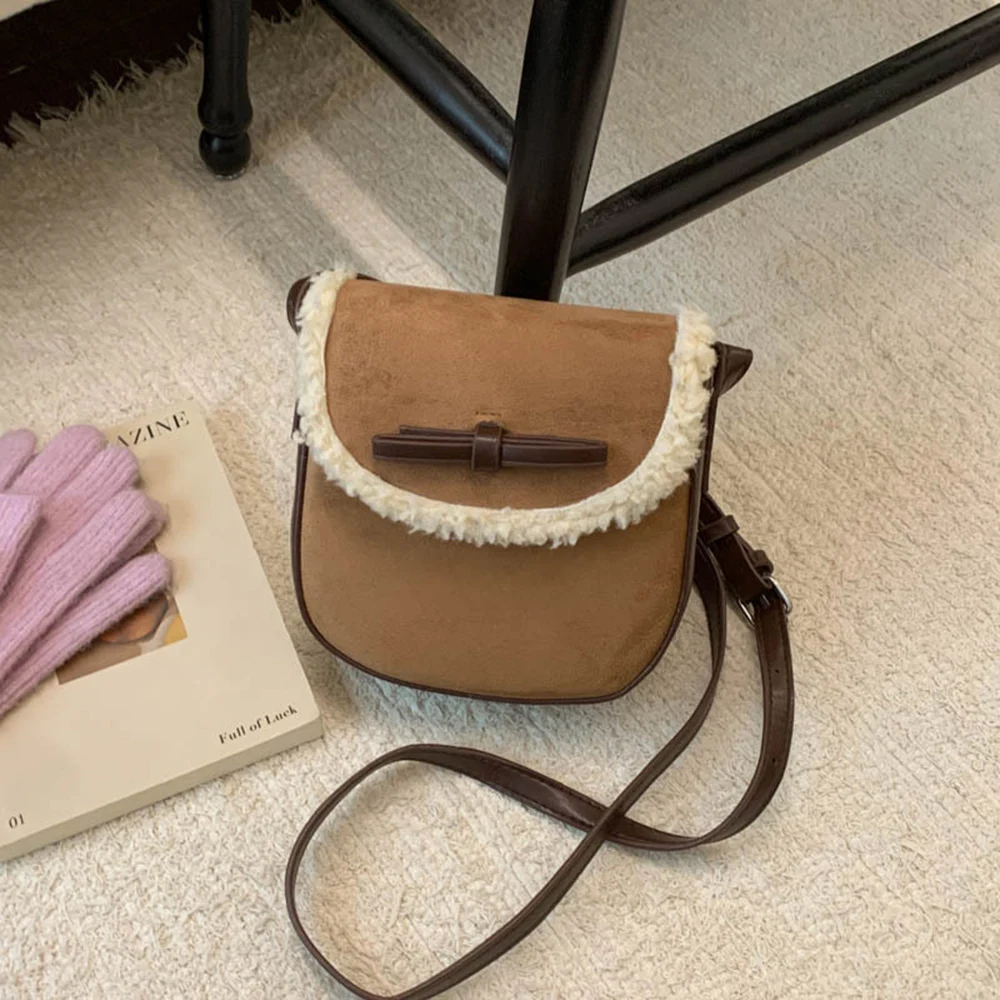 

Faux Suede Flap Plush Mini Crossbody Bag Fashion Women's Autumn Winter Trendy Versatile High-end Vintage Handbag Shoulder Bag