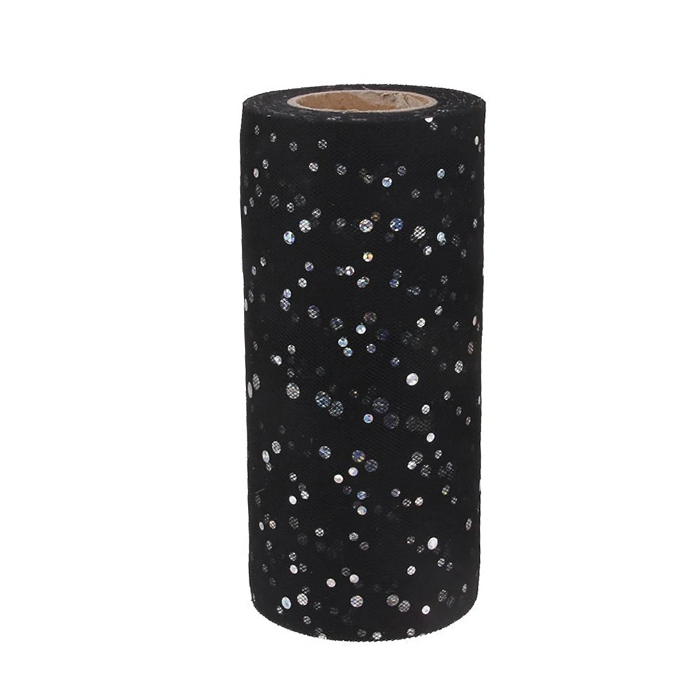 

24 Yards Sequin Tulle Roll Spool Black Fabric Wedding Tutu Party Decor Gift Wrap Diy Crafts Bulk Netting Material