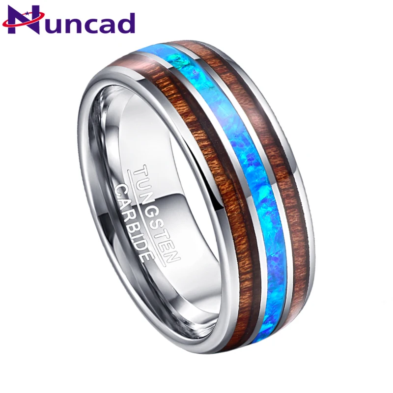 Nuncad 8 มม.100% ทังสเตนคาร์ไบด์แหวนโอปอล Elegant ชายโดม Acacia Koa ไม้แหวนผู้ชายงานแต่งงานเครื่องประดับคนรักของขวัญ