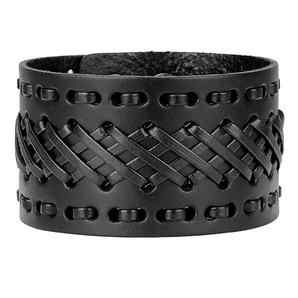 Kirykle Punk Leather Wristbands for Men Bracelets Handmade Wide Cuff Bangle Braided Jewelry Black Brown Adjustable Punk Gifts