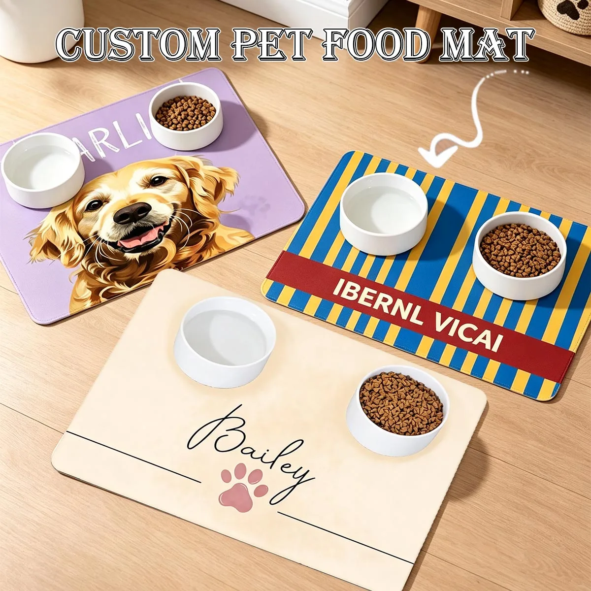 Custom Pet Food Mat Using Pet Photo Name Personalized Dog Feeding Mat Custom Cat Floor Placemat Custom Dog Bowl Mat Personalized