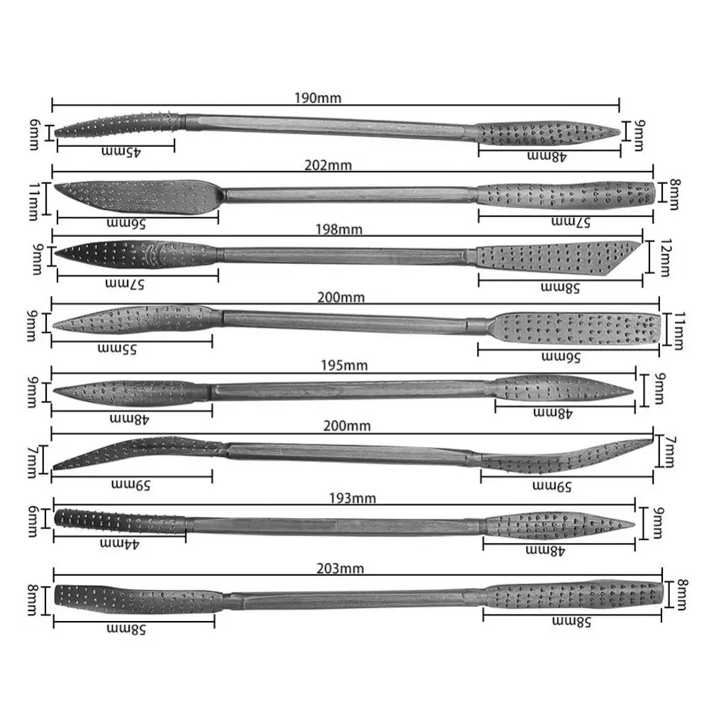 O50 8 Pcs Double Ended Riffler Wood Rasp File Set Riffler File Set Woodworking Wood Carving Rasping Coarse Files Handware Tools