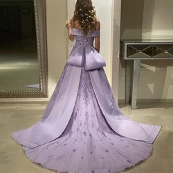 Lavender Evening Dress Robe De Soiree Customized Off The Shoulder Sparklining Sequin Flower Lace A Line Tulle Prom Gown Saud