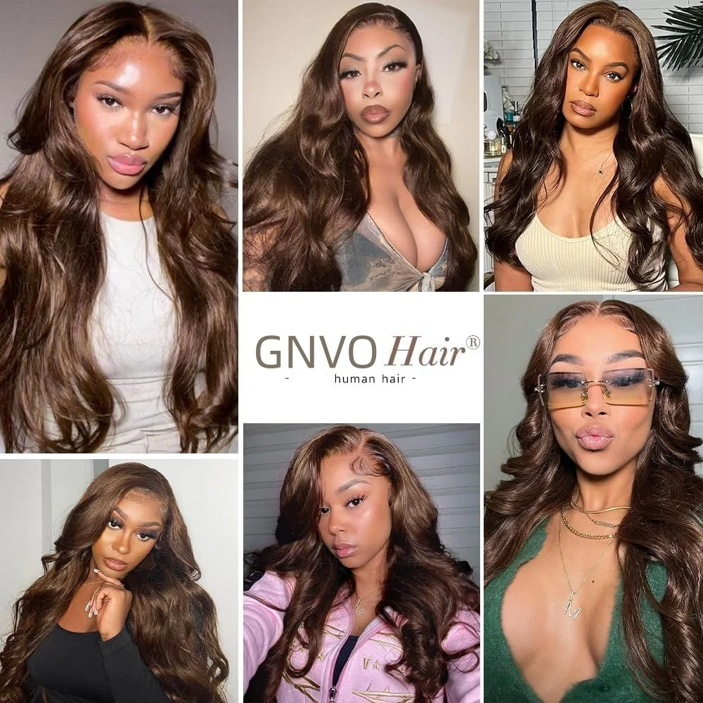 28 Inch Chocolate Brown Lace Front Wig Human Hair Pre Plucked 13x4 Hd Lace Body Wave Frontal Wigs Human Hair 4# Brown Colored Wigs Human Hair 200% Density Glueless Wigs 13x4 Chocolate Brown Human Hair Wig Straight Body Deep Wave Lace Front Wigs