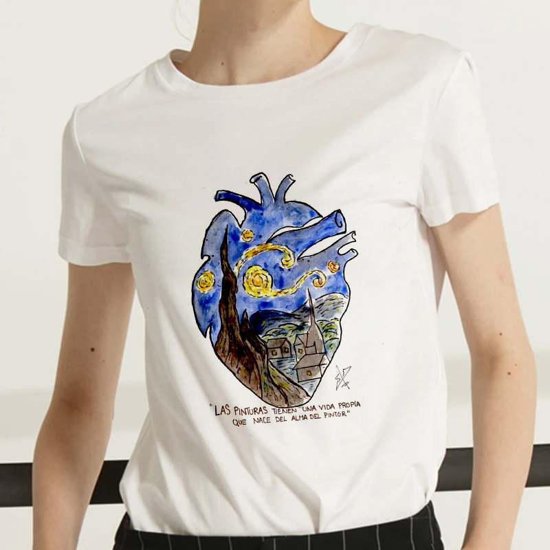 2019 New summer T shirt Women Van Gogh Art Oil Painting t-shirt Fashion tshirt female Harajuku aesthetics Tees Tops clothing