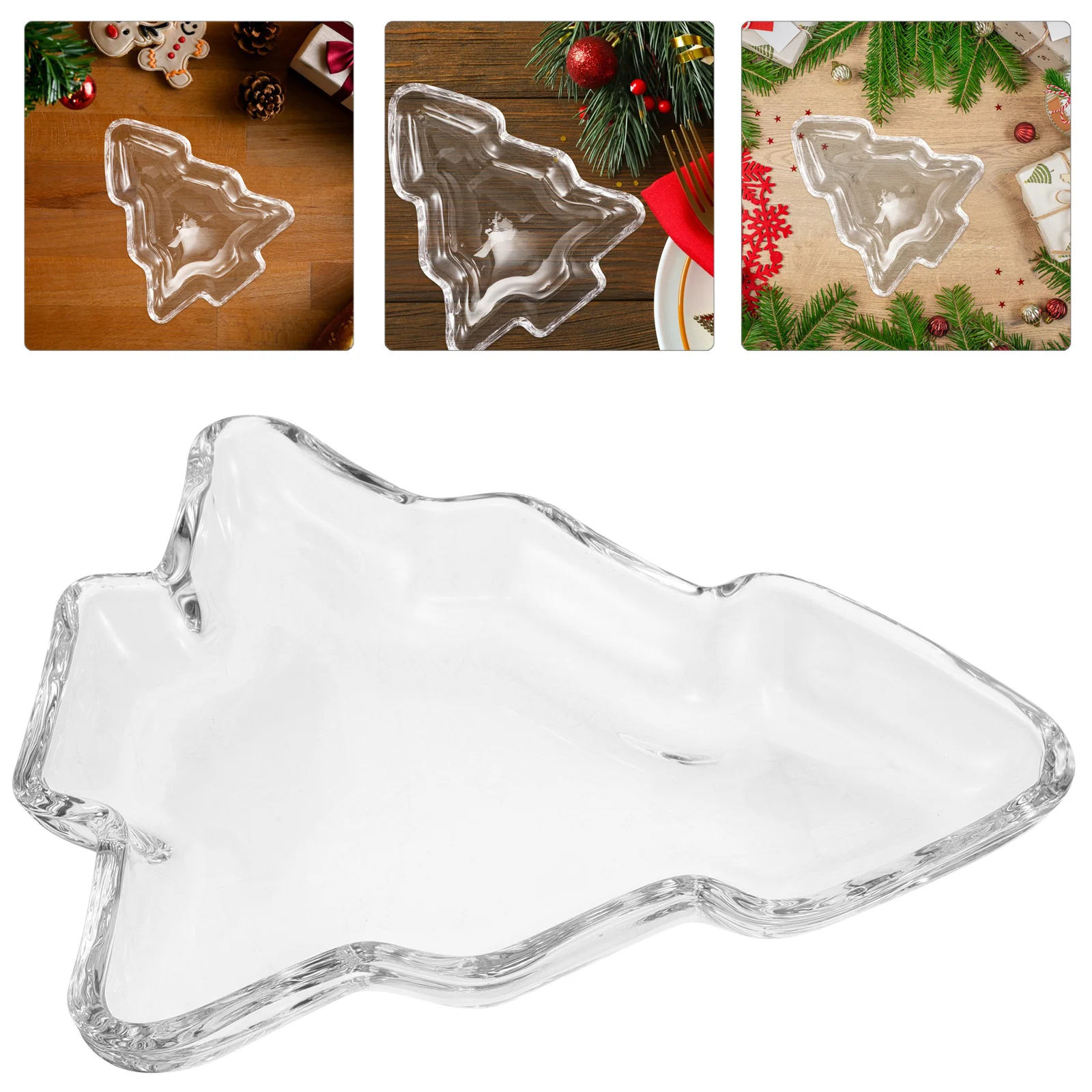

Crystal Glass Fruit Tray Christmas Tree Serving Plate Transparent Holiday Candy Snack Dry Fruit Platter Decorative Party Tray