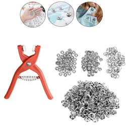 50sets 9.5mm Buckle Buttons Metal DIY Snap Button Claw Set Hand Pressure Plier Rivet Buckle Installation Tool Kit for Kids Cloth