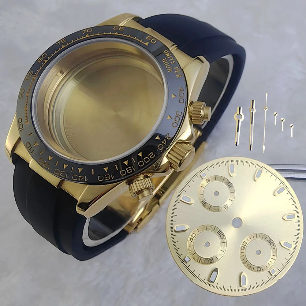 39.3 مللي متر حافظة ساعة ذهبية حافظة من الفولاذ المقاوم للصدأ حزام مطاطي مضيئة الهاتفي والأيدي ل Vk63 ساعة يد تعمل بالحركة أجزاء التجميع