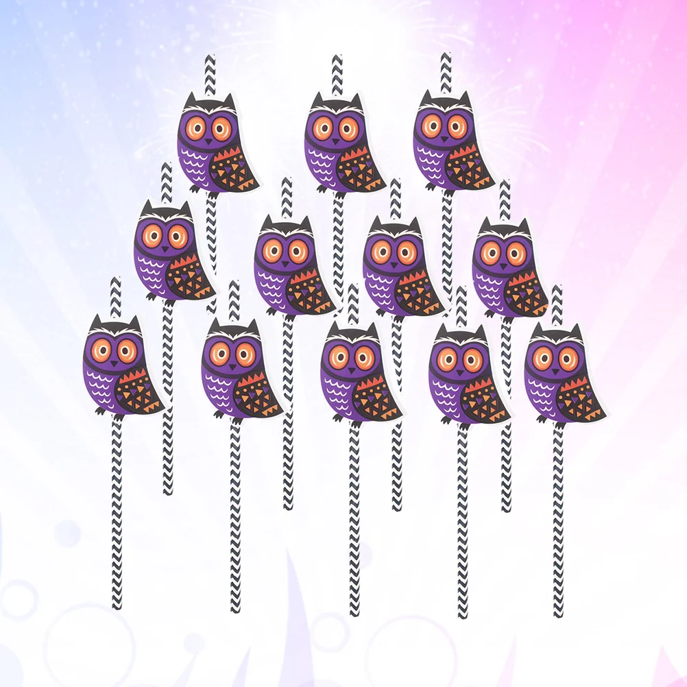 

24 Pcs Halloween Drinking Straws Novelty Owl Themed Paper Straws Halloween Party Ghost Festival Party Supplies