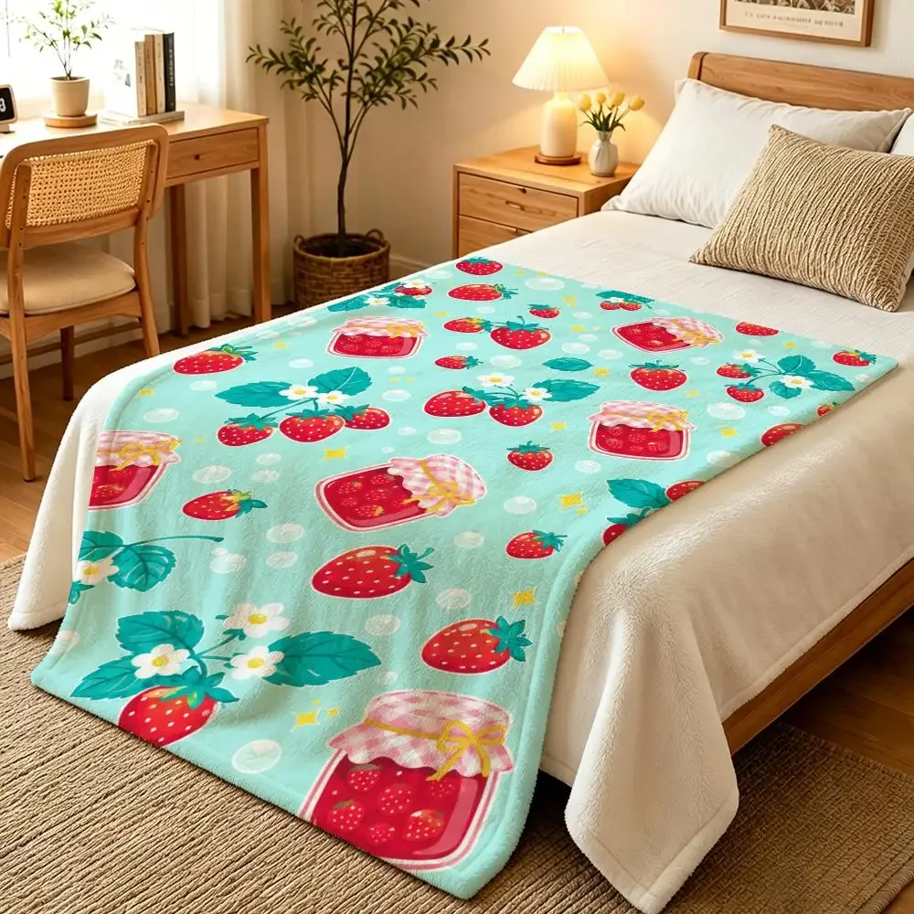 Cute Strawberry Watermelon Fruit Pattern Throw Blankets Soft Warm Flannel Blanket Bedding for Bed Living room Home Sofa