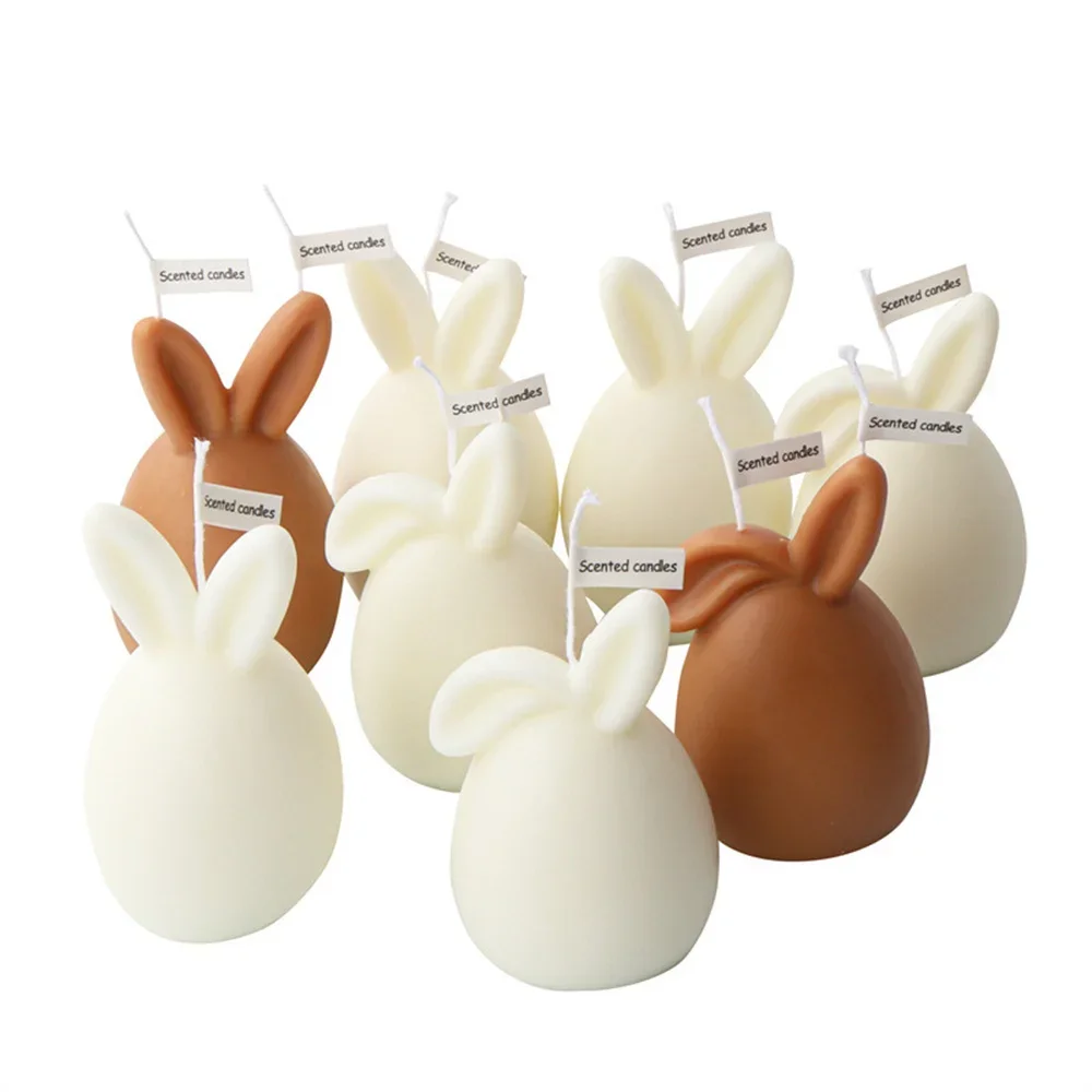

3D European Style Simple Easter Rabbit Candle Silicone Mold Straight Ears and Folded Ear Shape Soap Ice Tool Festival Home Decor