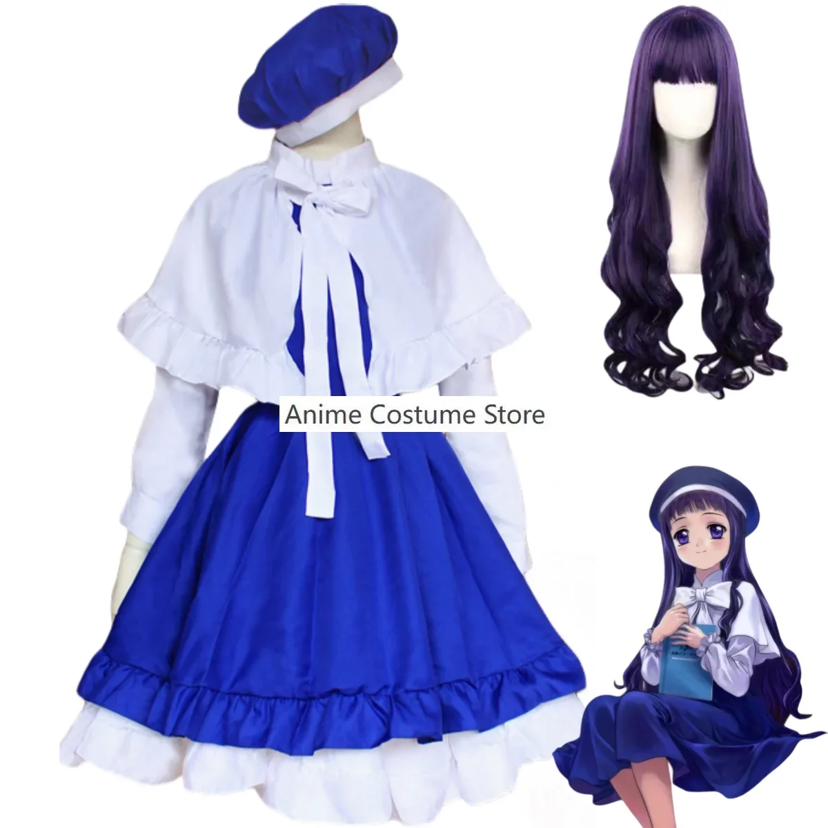 Anime Cardcaptor Sakura Card Captor Tomoyo Cosplay Costume Singer Dress Cloak Wig Woman Kawaii Carnival Masquerade Ball Suit