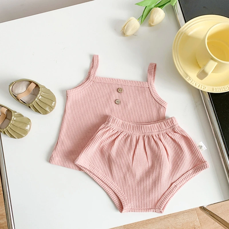 

Summer Baby Girls Set Sweet Candy Color Sling Cool Two-Piece Set Infant Toddler Basic Versatile Korean Style Outfits Homewear